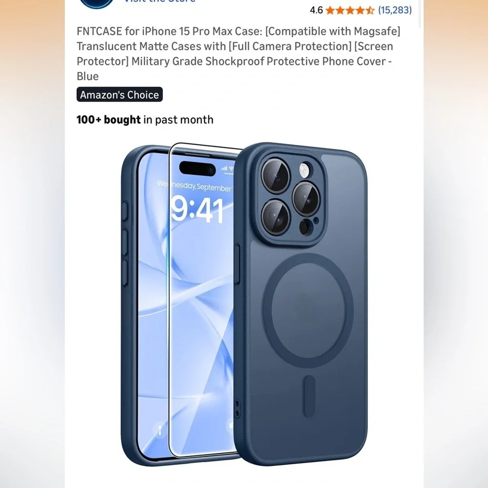 Navy iPhone Case with MagSafe and screen protector